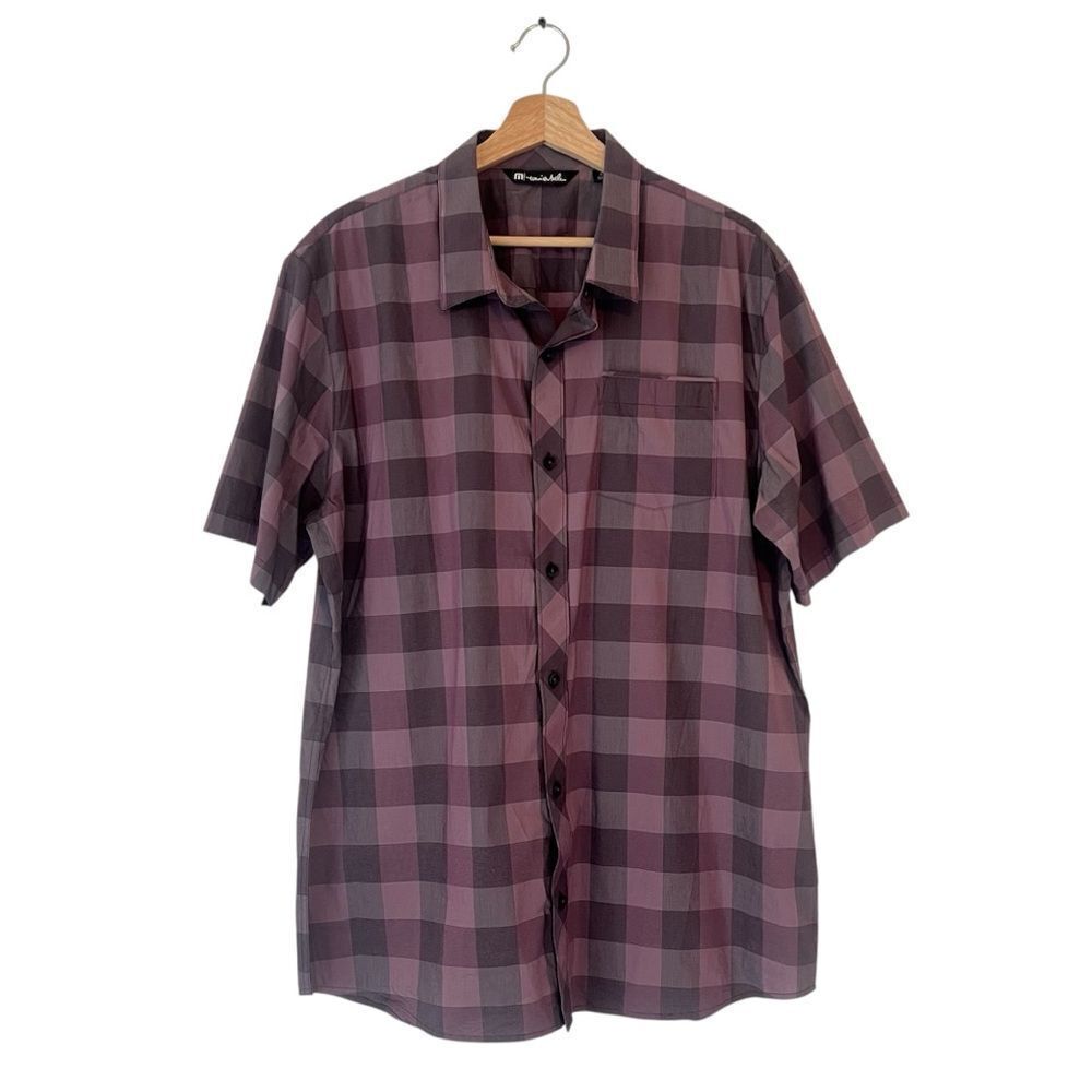 Travis‎ Mathew Mens Short Sleeve Button Up Shirt Purple Check Print Size XL